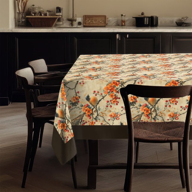 Autumn Flowers & Birds Tablecloth Seasonal Charm (Autumn Flowers & Birds Tablecloth Seasonal Charm)