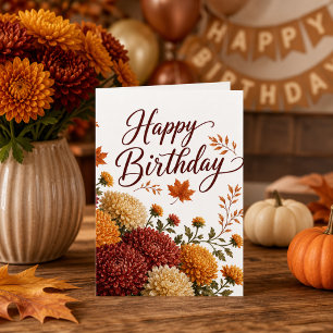 Autumn Flowers Chrysanthemum Birthday Wishes Card