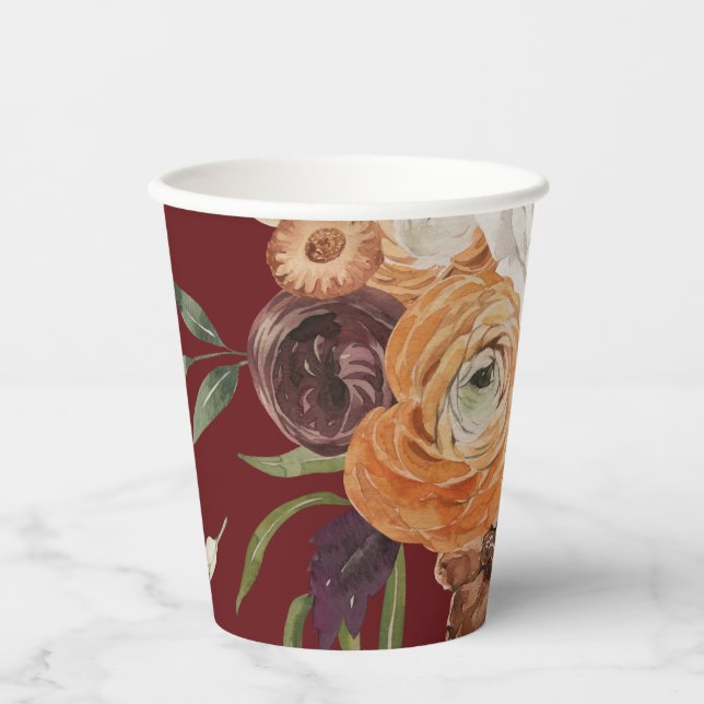 Autumn Flowers Elegant Paper Cups (Front)