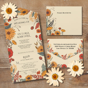 Autumn flowers Fall Wedding All In One Invitation
