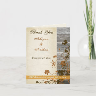 Autumn Flowers, FAUX Wood PHOTO Thank You Card