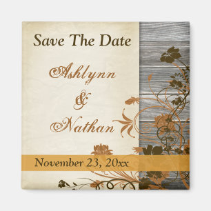 Autumn Flowers, FAUX Wood Save The Date Magnet