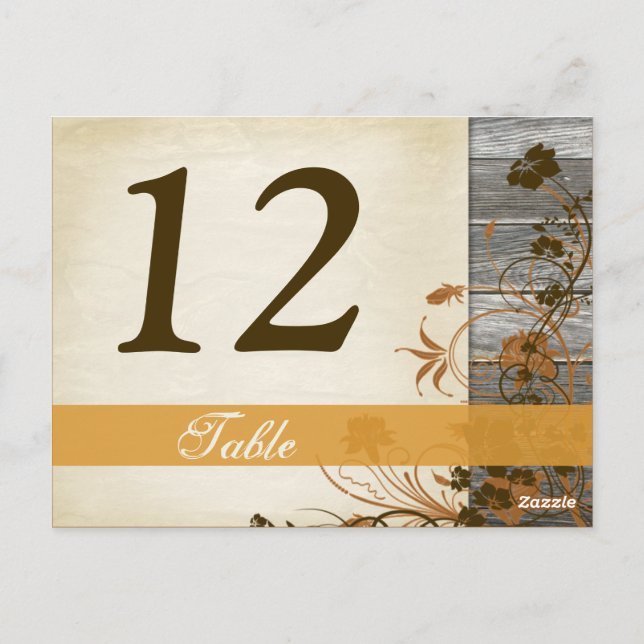 Autumn Flowers, FAUX Wood Table Number Post Card (Back)
