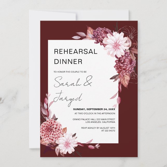 Autumn Flowers Frame Rehearsal   Invitation (Front)