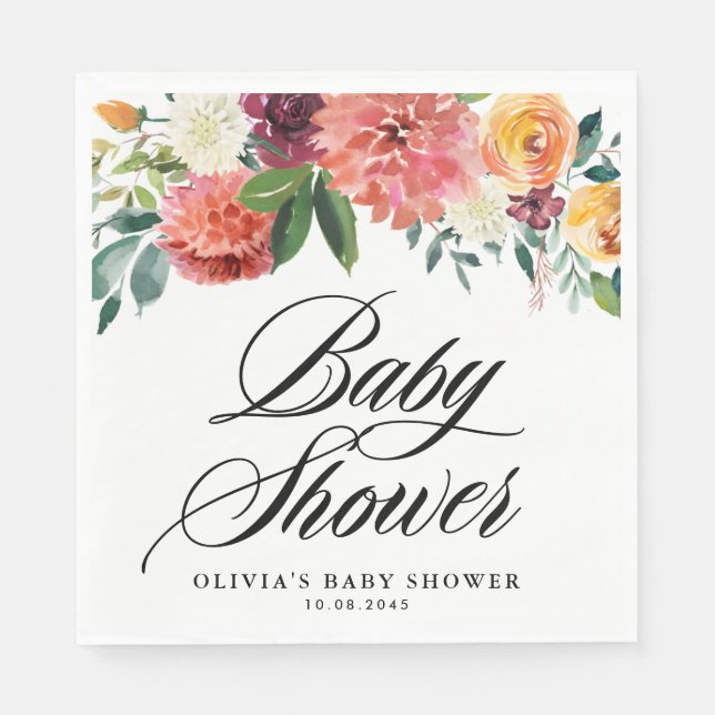 Autumn Flowers Garland Fall Baby Shower Napkin (Front)