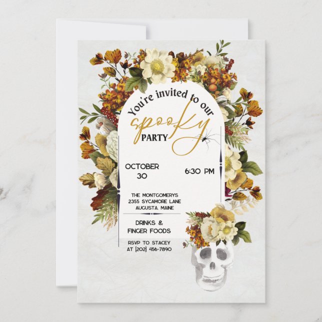 Autumn Flowers Halloween Party Invitation (Front)