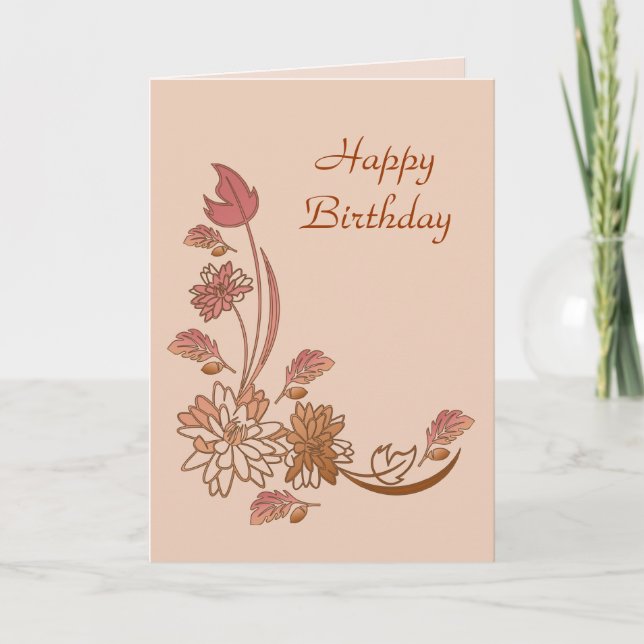 Autumn Flowers Happy Birthday Card Template (Front)