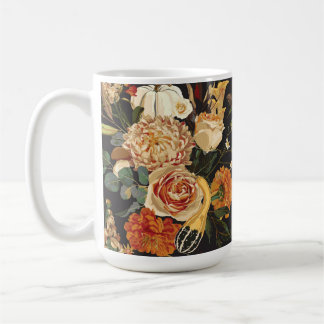 Autumn flowers, herbs and mushrooms illustration. coffee mug