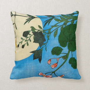 Autumn Flowers in Front of the Full Moon Cushion