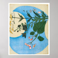 Autumn Flowers in front of the Full Moon