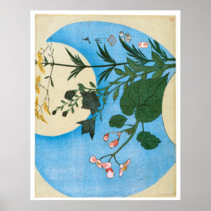 Autumn Flowers in front of the Full Moon Poster