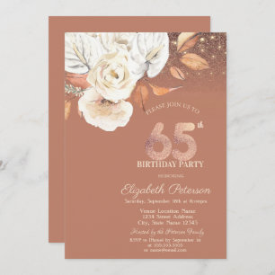 Autumn Flowers Lights Glitter 65th Birthday Invitation