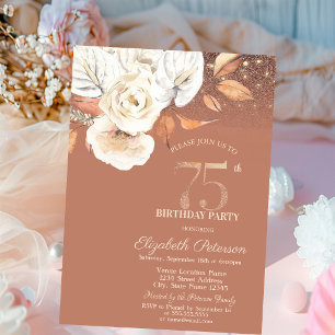 Autumn Flowers Lights Glitter 75th Birthday Invitation