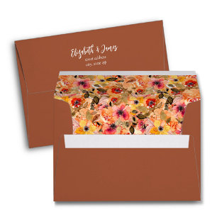 Autumn Flowers Lined Terracotta Envelope
