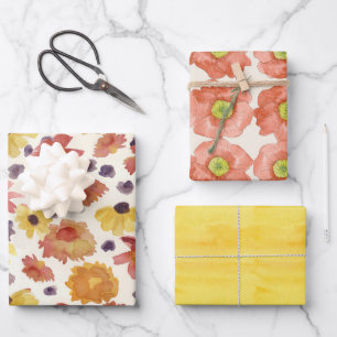 Autumn Flowers Melon Orange Zinnias Yellow  Wrapping Paper Sheet