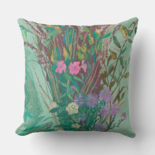 Autumn Flowers, modern floral art, pastel painting Cushion