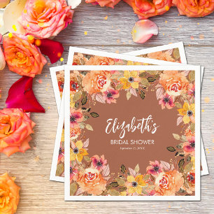 Autumn Flowers on Terracotta Bridal Shower Napkin