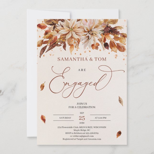 Autumn Flowers Orange Marigold Engagement Invitation (Front)