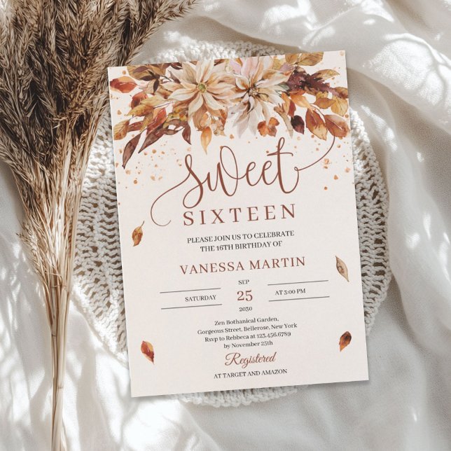 Autumn Flowers Orange Marigold Sweet Sixteen Invitation (Autumn Flowers Orange Marigold Sweet Sixteen Invitation)