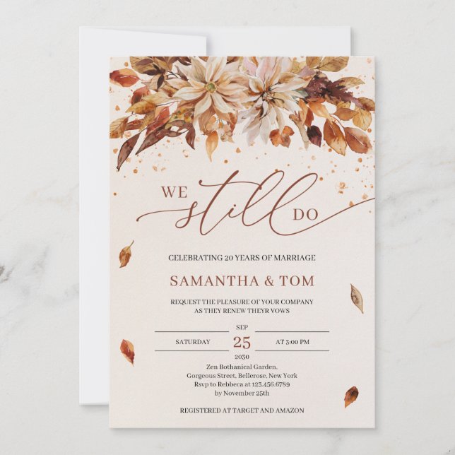 Autumn Flowers Orange Marigold We Still Do Vow Invitation (Front)