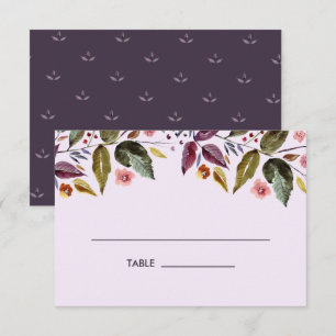Autumn Flowers Plum Wedding Table Place Card
