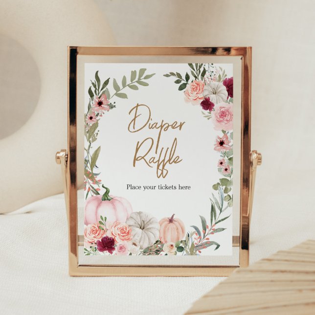 Autumn Flowers Pumpkin Baby Shower Diaper Raffle Poster (Autumn Little Pumpkin Baby Shower Diaper Raffle Sign
)