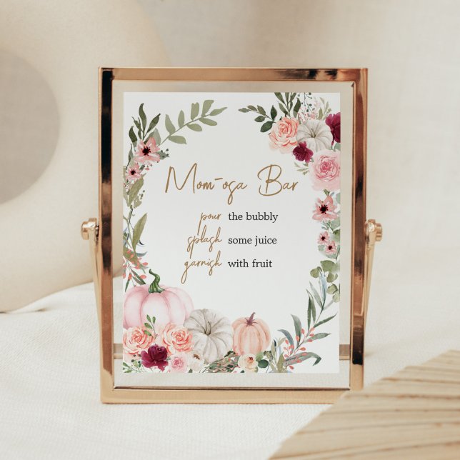 Autumn Flowers Pumpkin Baby Shower Mum Osa Bar Poster (Autumn Little Pumpkin Baby Shower Mom Osa Bar Sign)