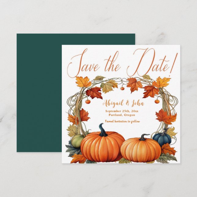 Autumn Flowers/Pumpkins Save the Date Announcement (Front/Back)