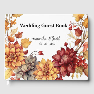 Autumn Flowers &  Pumpkins Wedding Guest Book
