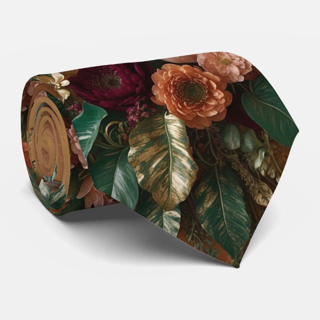 Autumn Flowers Roses Neck Tie (Rolled)