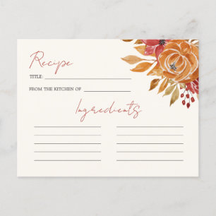 Autumn Flowers Rustic Bridal Shower game RECIPE Postcard