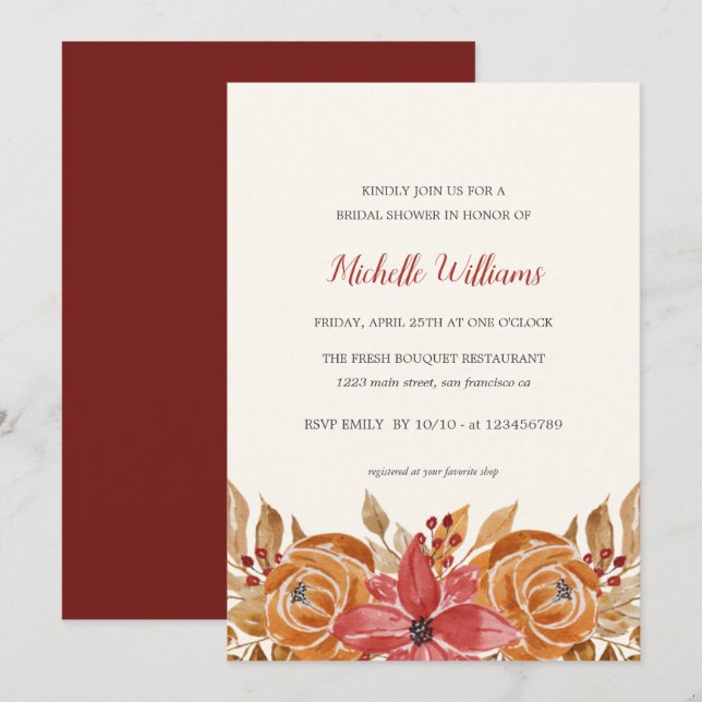 Autumn Flowers Rustic Bridal Shower  Invitation (Front/Back)