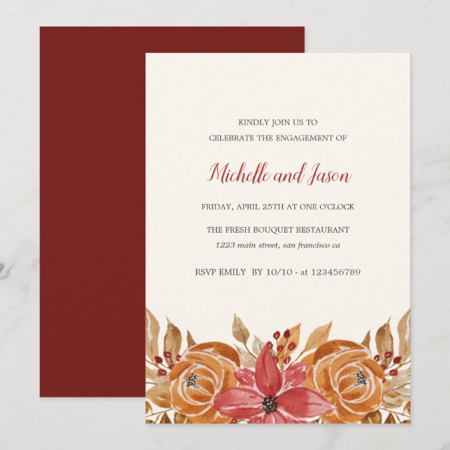 Autumn Flowers Rustic Elegant Engagement Party Invitation (Front/Back)