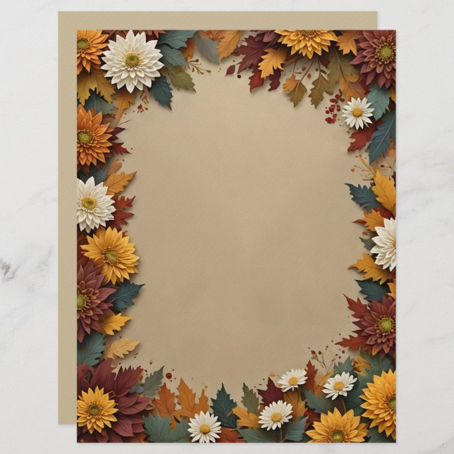 Autumn Flowers Stationery Paper Custom Letterhead (Front/Back)
