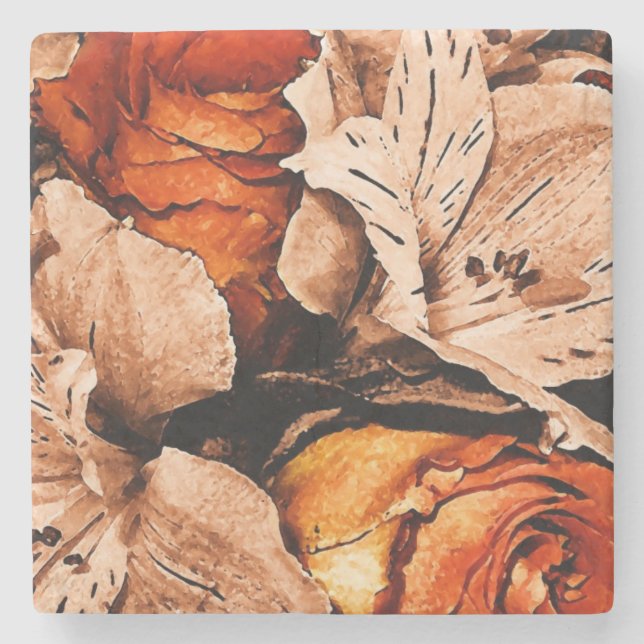 Autumn flowers stone coaster (Front)