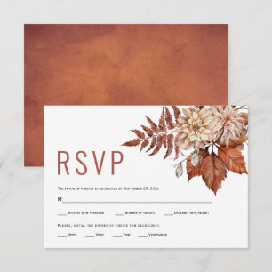 Autumn flowers terracotta floral fall wedding RSVP card