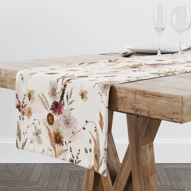 Autumn Flowers Watercolor Medium Table Runner (Creator Uploaded)