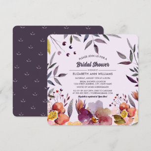 Autumn Flowers Watercolor Plum Bridal Shower  Invitation