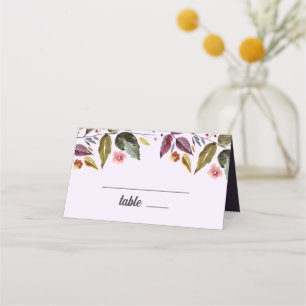 Autumn Flowers Watercolor Plum Wedding  Place Card