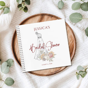 Autumn Flowers Wedding Dress Bridal Shower Guest Notebook