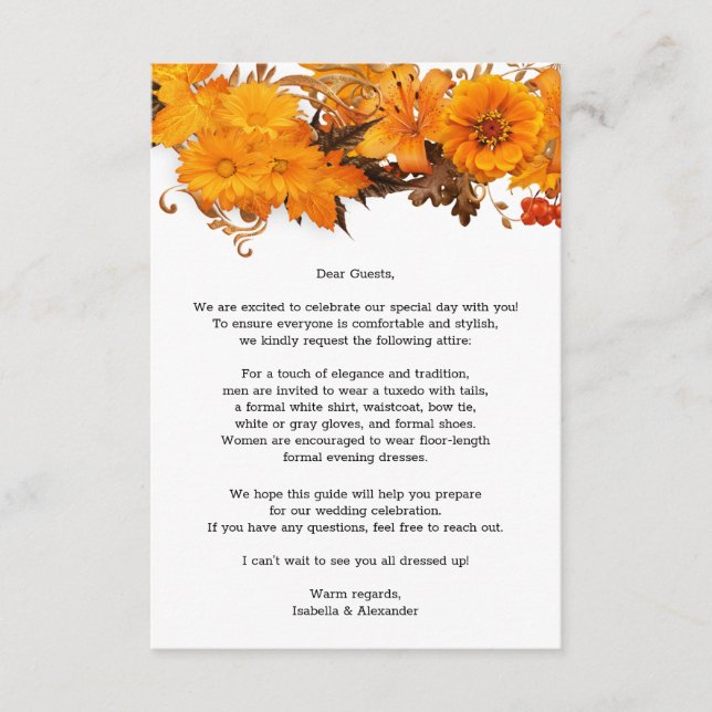 Autumn Flowers Wedding Enclosure Card (Front)