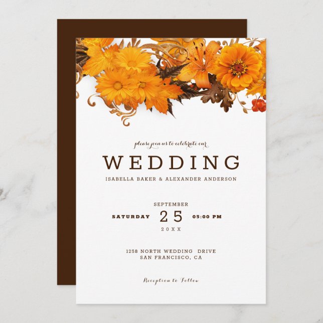 Autumn Flowers Wedding Invitation (Front/Back)
