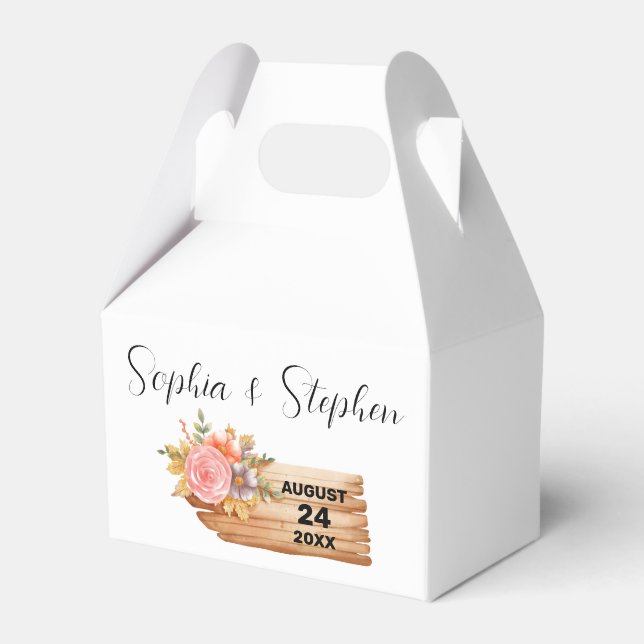 Autumn Flowers & Wood Sign Favour Box (Front Side)