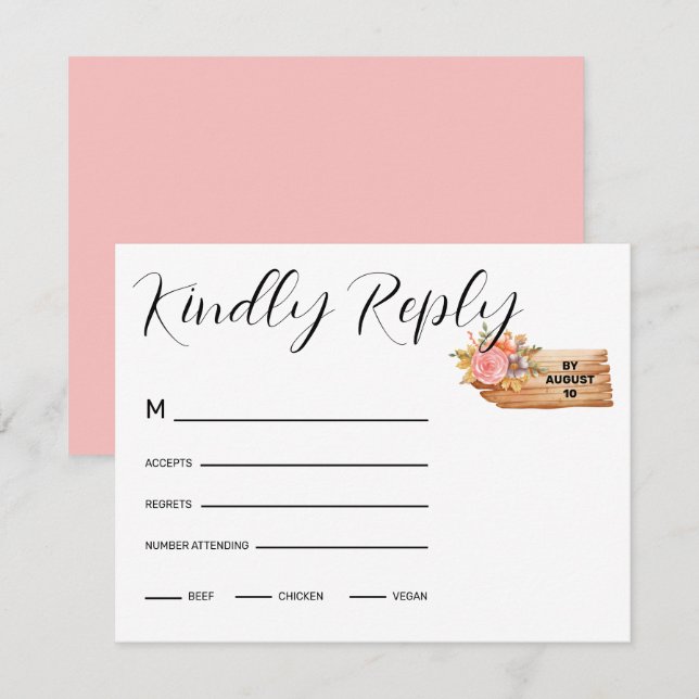 Autumn Flowers & Wood Sign RSVP Card (Front/Back)
