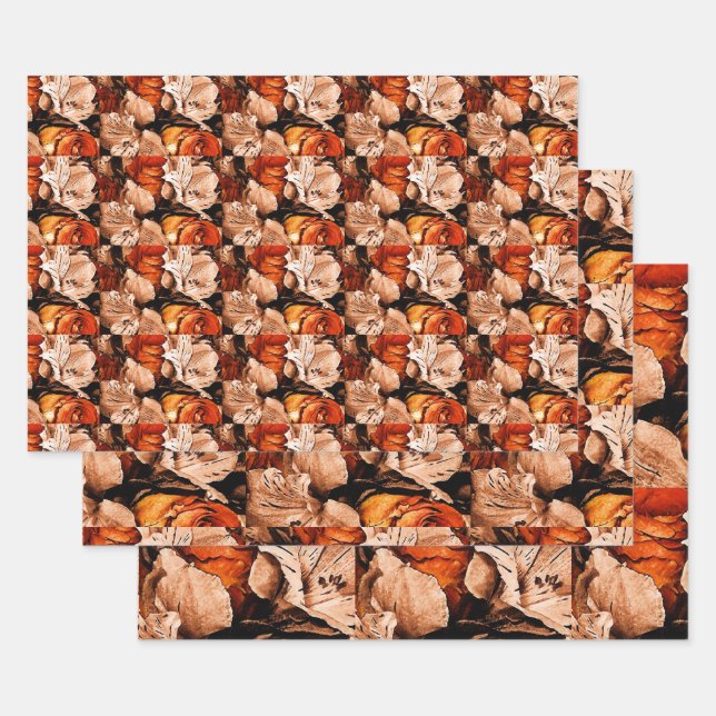 Autumn flowers wrapping paper sheet (Set)