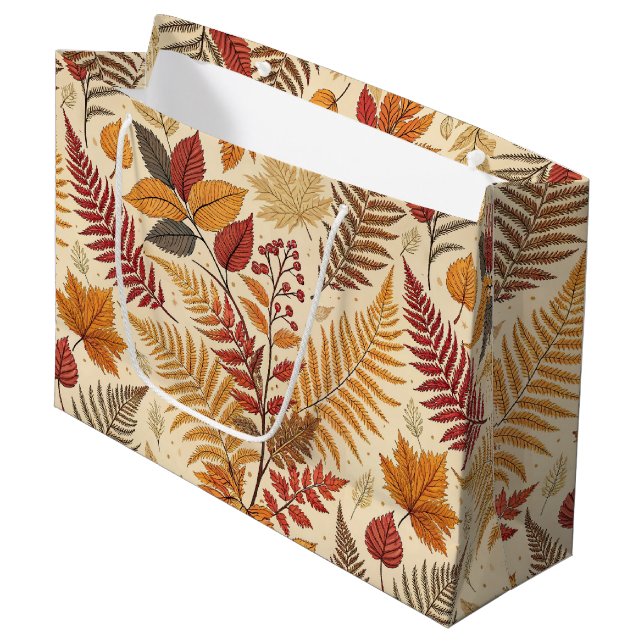 Autumn Foliage and Berries – Warm Earthy Tones Large Gift Bag (Front Angled)