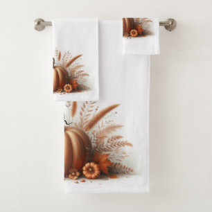 Autumn Foliage and Pumpkin Bath Towel Set