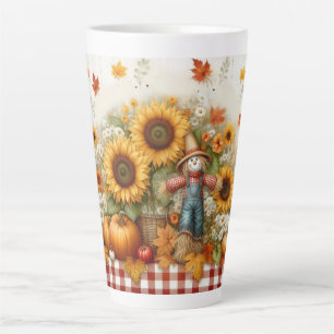 Autumn Foliage and Scarecrow with Sunflowers Latte Mug