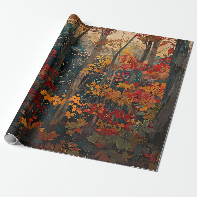 Autumn Foliage Colourful Woods Decoupage Wrapping Paper (Unrolled)