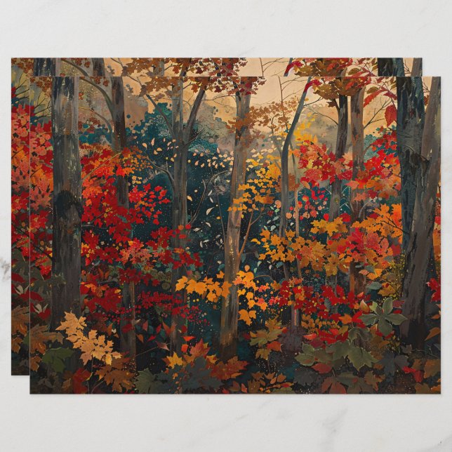 Autumn Foliage Colourful Woods Scrapbook Paper (Front/Back)